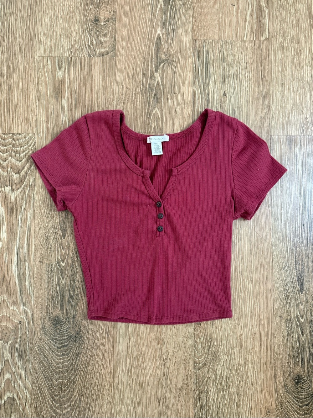 Bozzolo Burgundy Ribbed Henley Crop Top